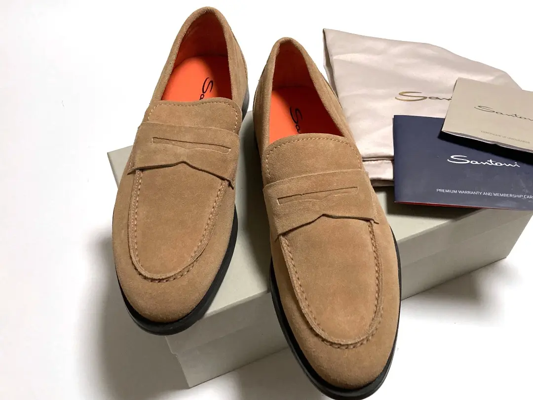 サントーニ　santoni スエード　ローファー　ベージュ　8 27cm SANYO - 美品 サントーニ Santoni ローファー モカシン タッセル