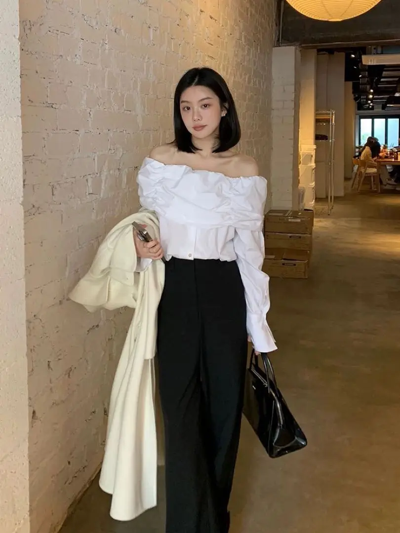 mignon wave lib shoulderオフショルダー編み長袖トップス（y2k