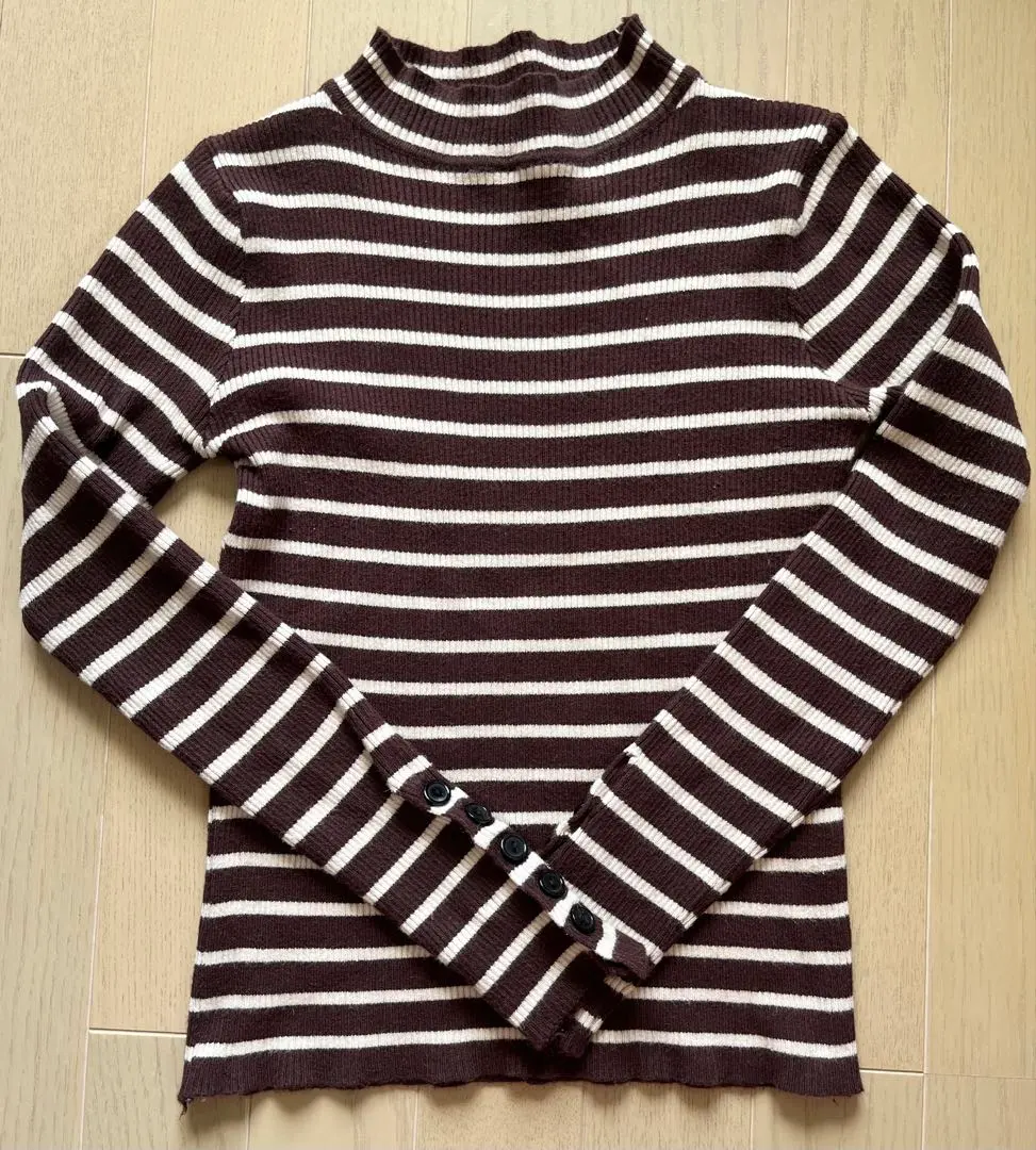 Thumbnail of Top sweater border knit long sleeve long sleeve knit brown Korean