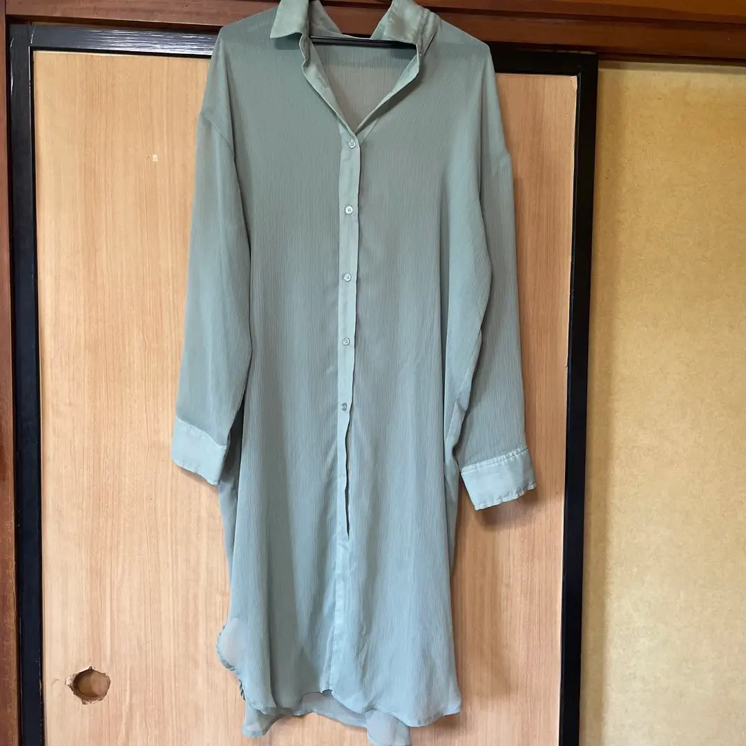 Thumbnail of Avail Sheer Shirt Dress L Pale Green Long Sleeve