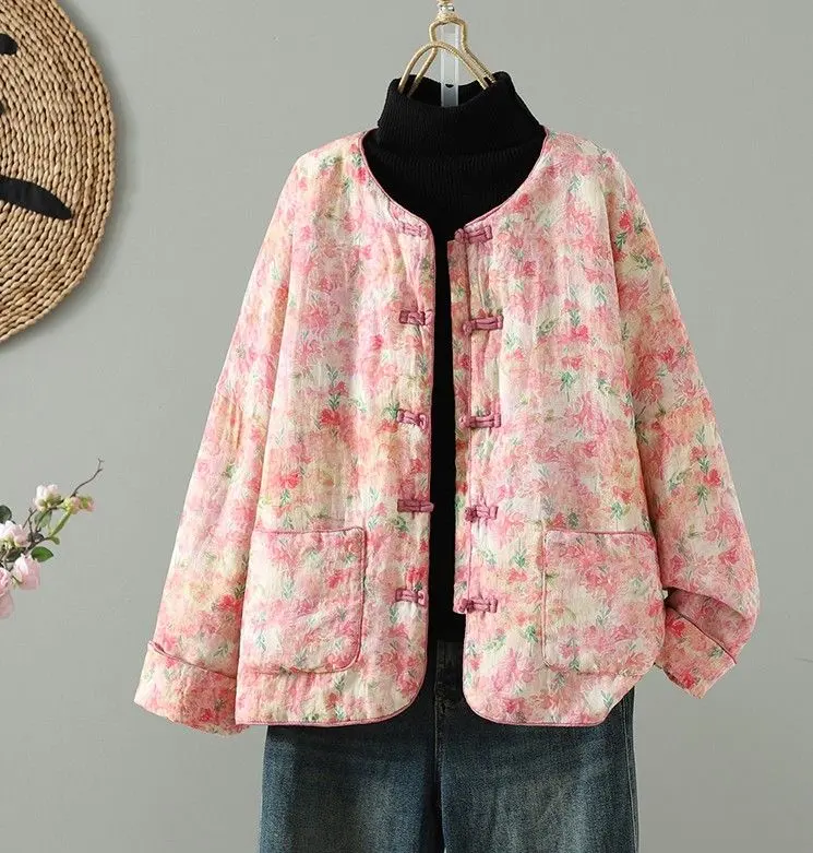 Thumbnail of Padded Jacket Warm Winter New Item First Come, First Served Print Retro Round Neck