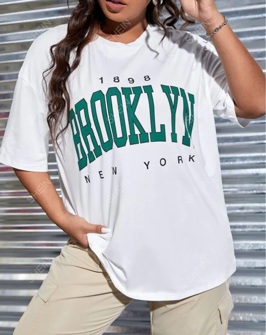 Thumbnail of Large Size: Summer Short-Sleeved White T-shirt 5L~6L (4XL~5XL) Drop Shoulder