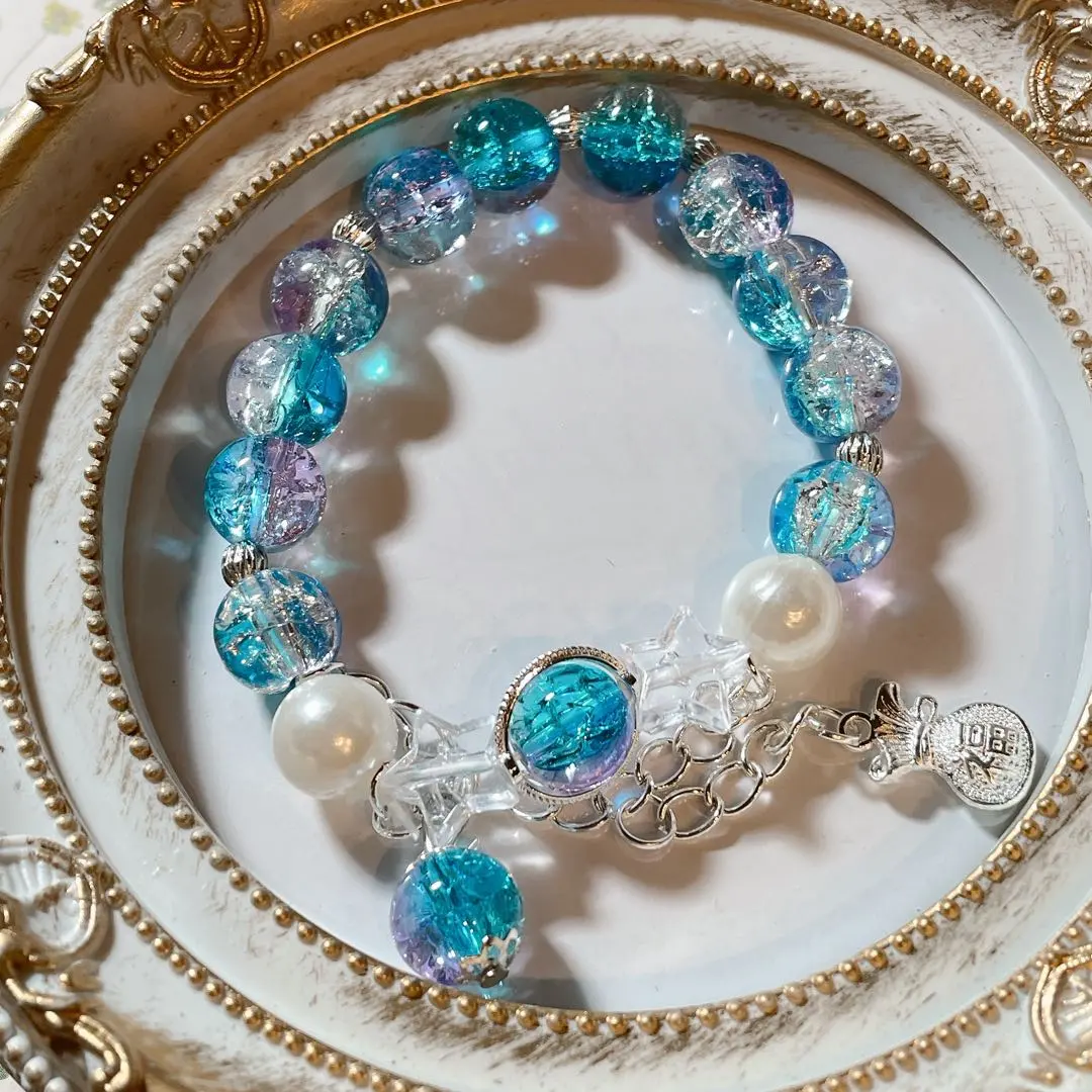 Thumbnail of Fantastic Glow: Crackle Bead and Pearl Bracelet, Multicolor