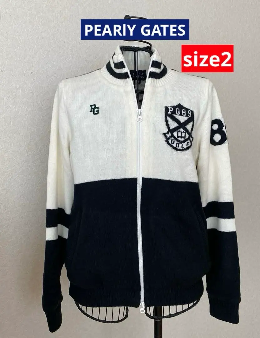 Thumbnail of PEARLY GATES Knit Jacket Black x White Neckline Mesh Lining