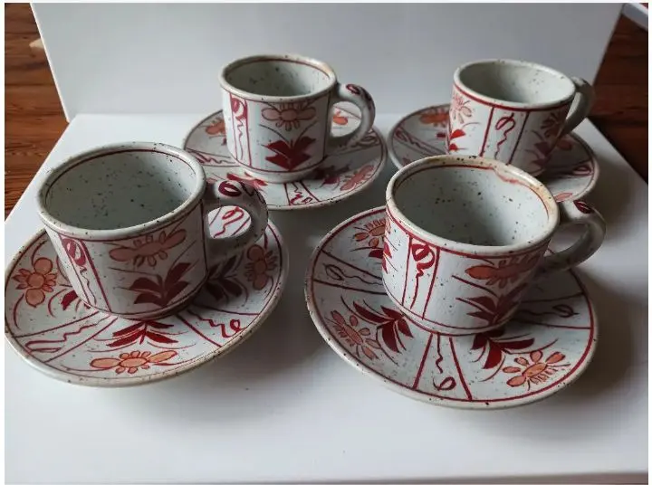 Thumbnail of Showa Retro Ceramic Demitasse Coffee Cups & Saucers - Set of 4