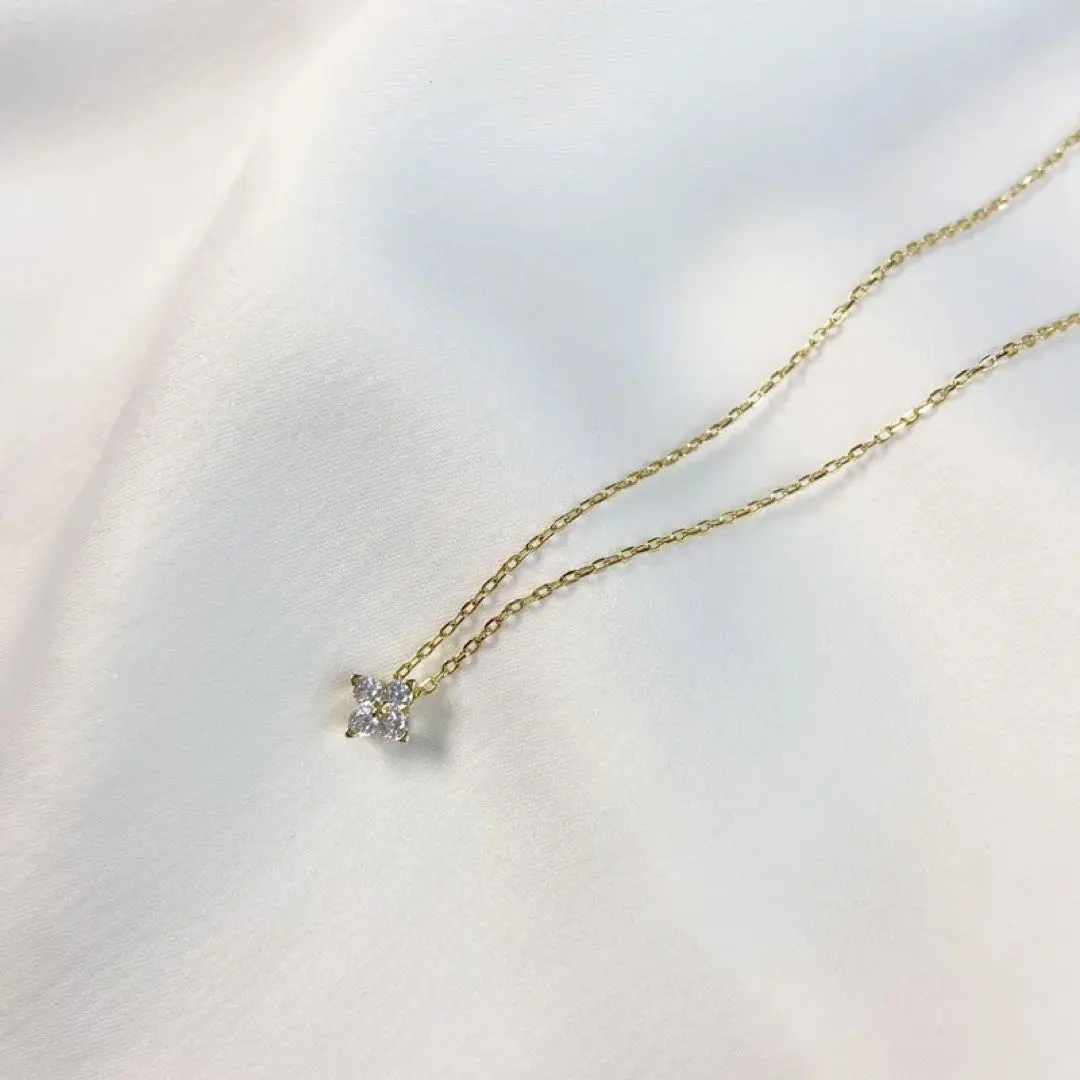 Thumbnail of 018Nb [Good Luck] Necklace, Four-Leaf Clover, Diamond, S925, Gold