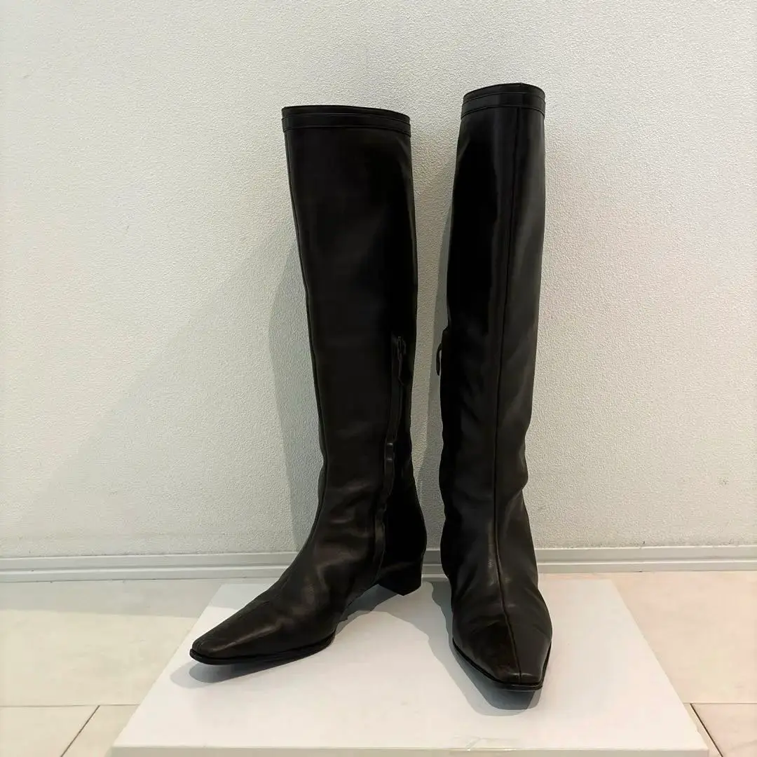大人気新品 エルメスSEMELLECUIR レザー サイドファスナー ロングブーツ 靴