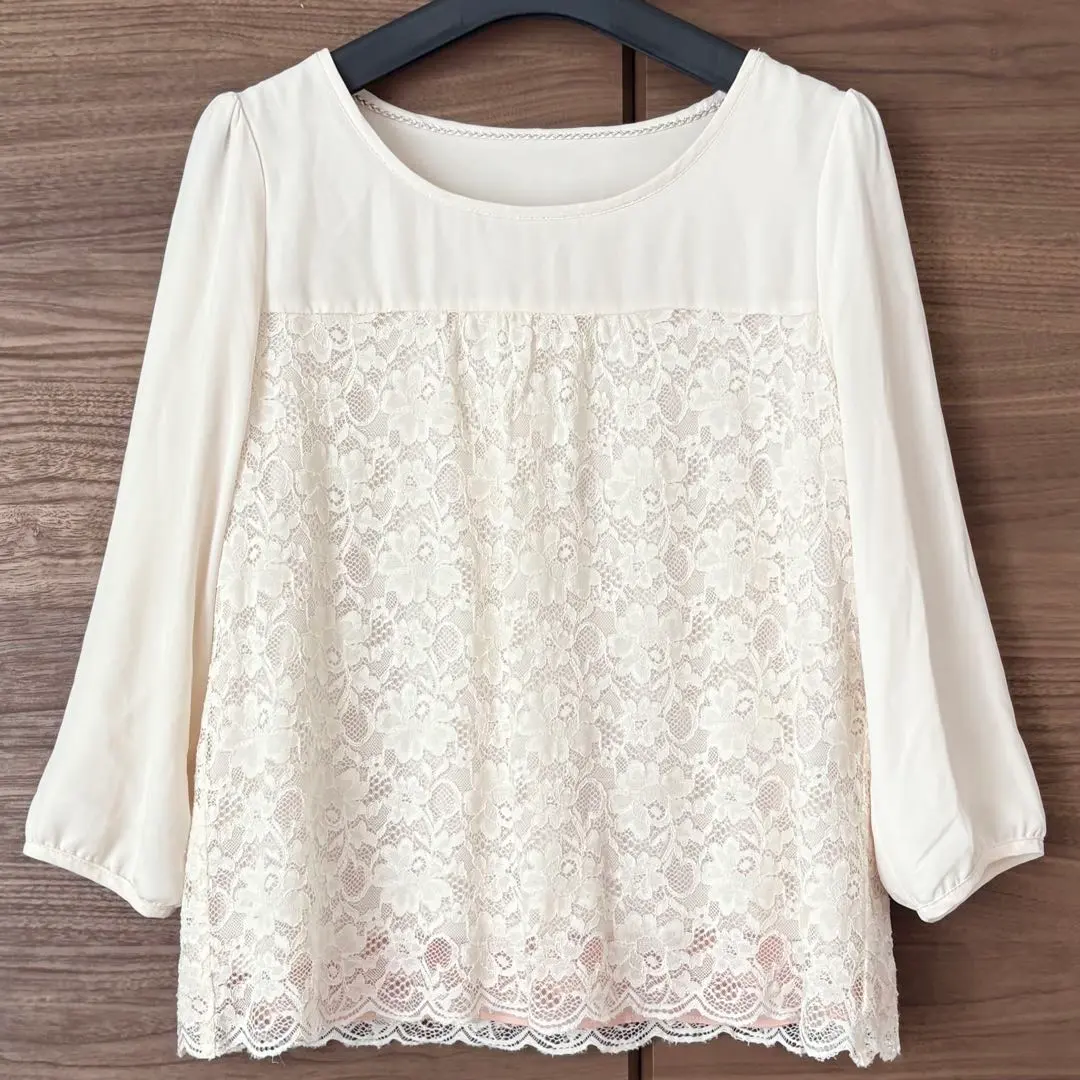 Thumbnail of anysis 2-way lace-trimmed blouse / bicolor chiffon blouse