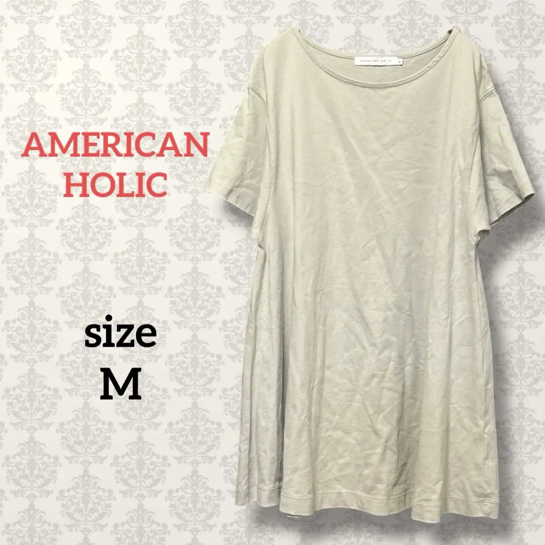Thumbnail of American Holic [M] Simple Tunic Beige Short Sleeve T-shirt Crew Neck