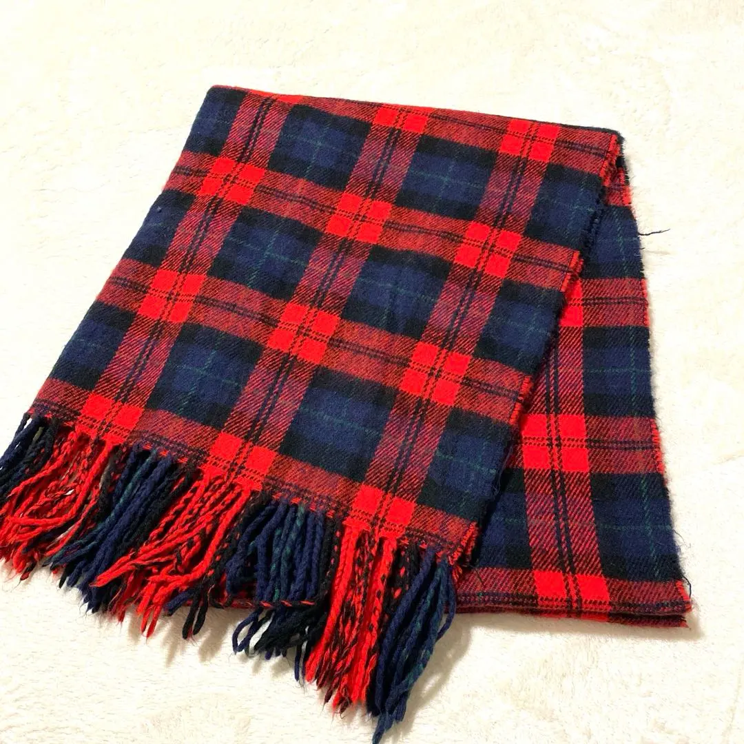 Thumbnail of Large shawl, tartan check, red, muffler