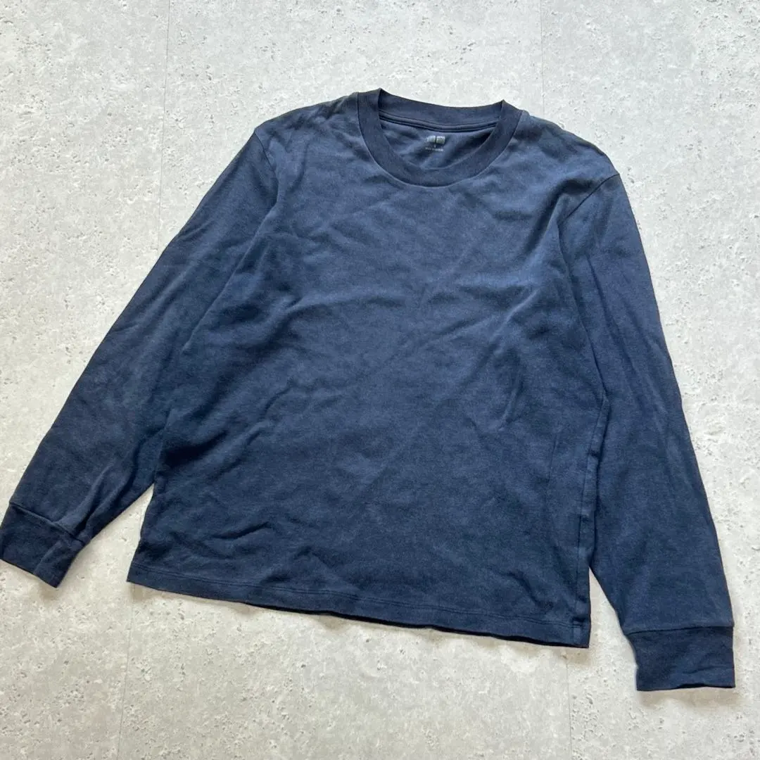 優衣庫 純棉100% 長袖針織衫〔S〕長袖T恤 長T 海軍藍 的縮圖