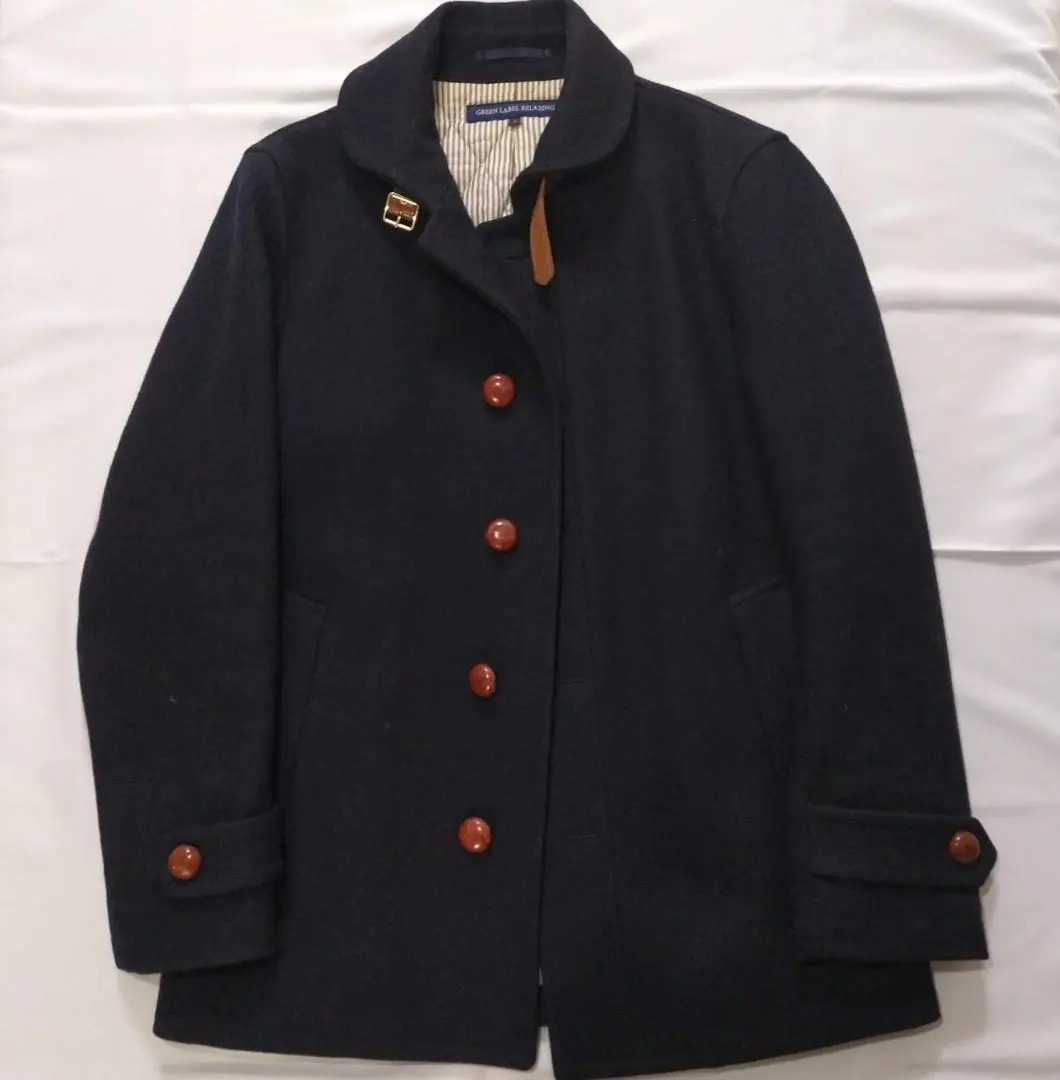 綠標放鬆 羊毛大衣 海軍藍 牛角扣大衣 的縮圖