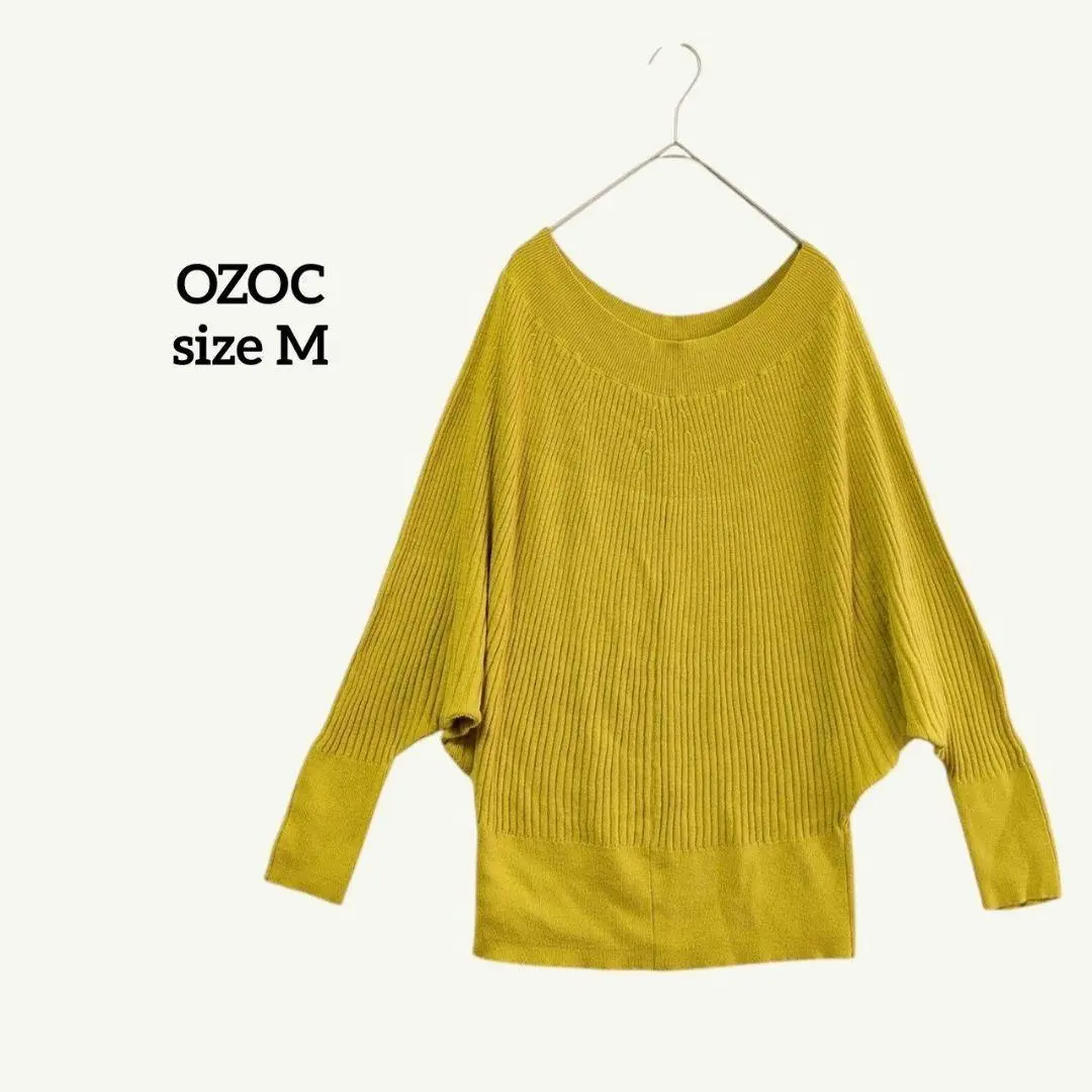 Thumbnail of OZOC Five-Sleeve Knit Mustard Ribbed Off-Shoulder Cotton t4609