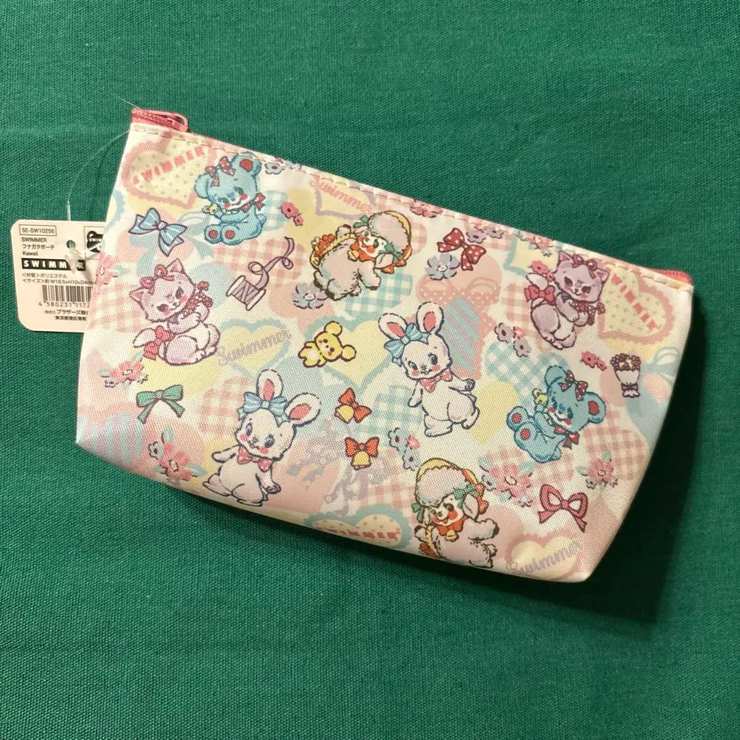 Thumbnail of swimmer, swimmer, pouch, retro, pink, white, cosmetic pouch, makeup pouch