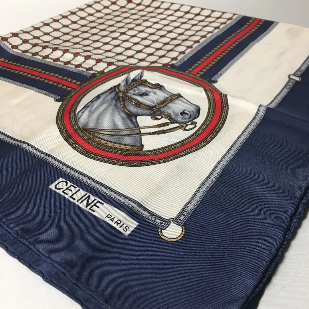 2508-210｜美品｜賽琳 絲綢圍巾 海軍藍 的縮圖