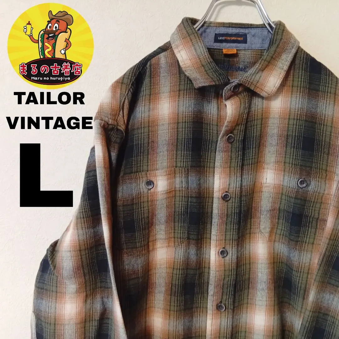 Thumbnail of USA Vintage TAILOR VINTAGE Flannel Shirt L Khaki Brown Ombre