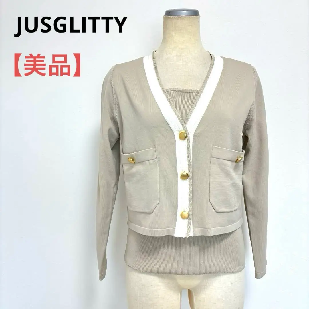 JUSGLITTY（ジャスグリッティー）の「半袖配色Vニットジャケット