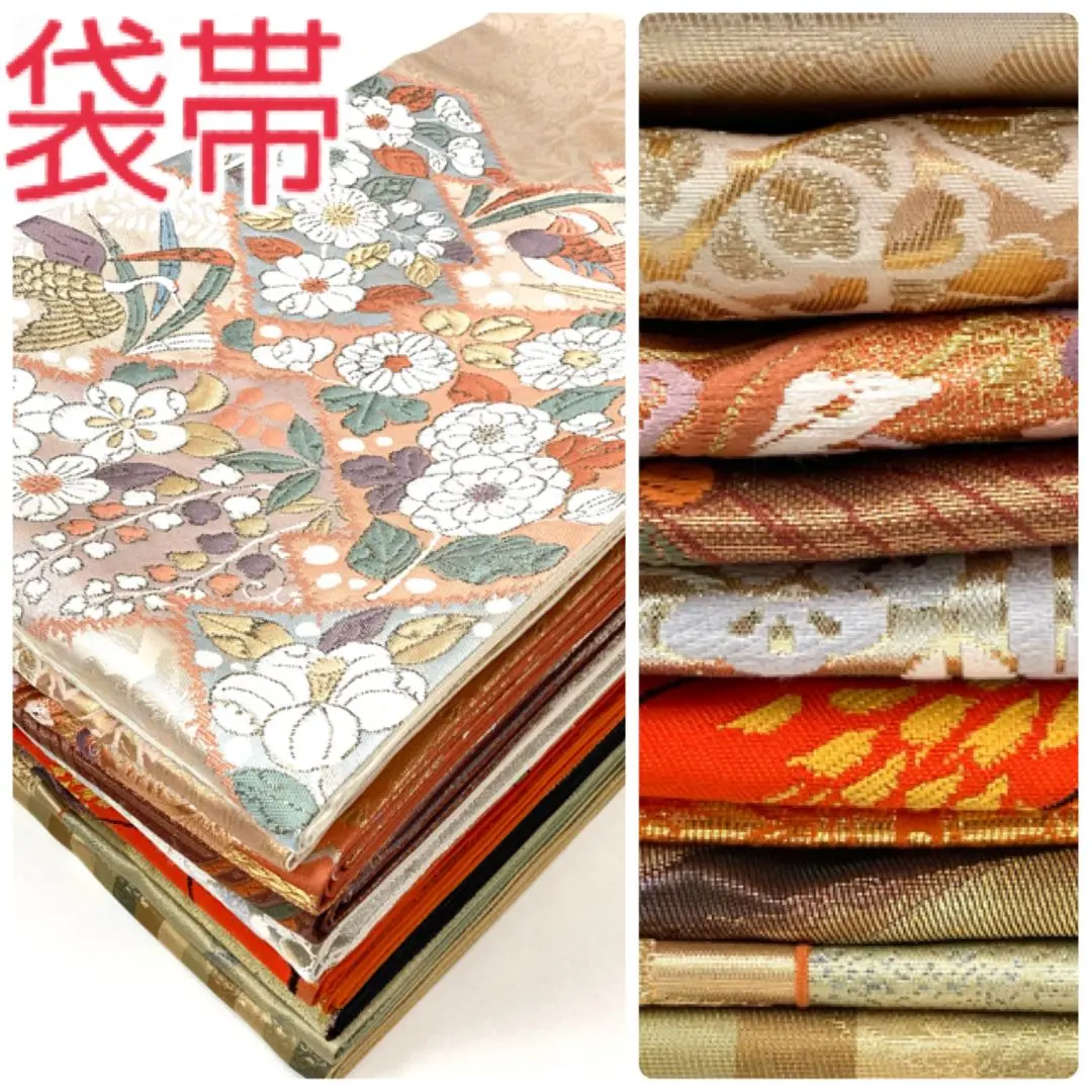 Thumbnail of 【TAMA-ya】All Silk, All Fukuro Obi (Double-layered Obi) - Mandarin Ducks, Karaori (Weaving Technique), Floral Crests - Lot of 10 TM2008