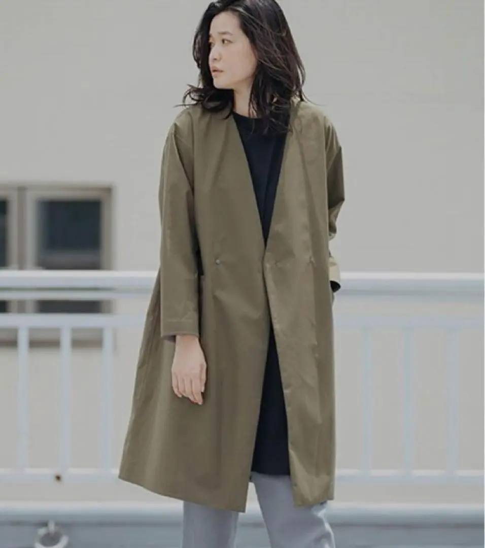 plantation デサント　ノーカラー　ストレッチ　パッカブル　コート　M plantation デサントノーカラーストレッチパッカブルコートM