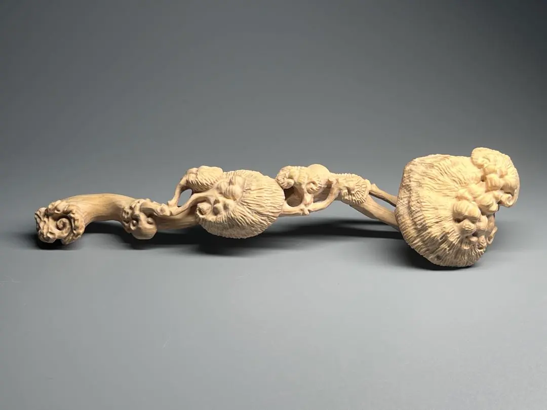 黃楊木 靈芝如意紋 置物 緣起物 細工雕 開運金運財運風水 本物拓植 中國美術 的縮圖