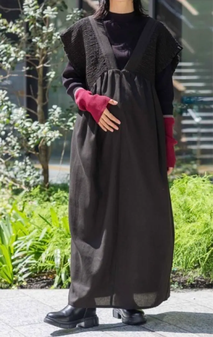 Thumbnail of New LEPSIM Shirring V-Neck Dress Maternity Black