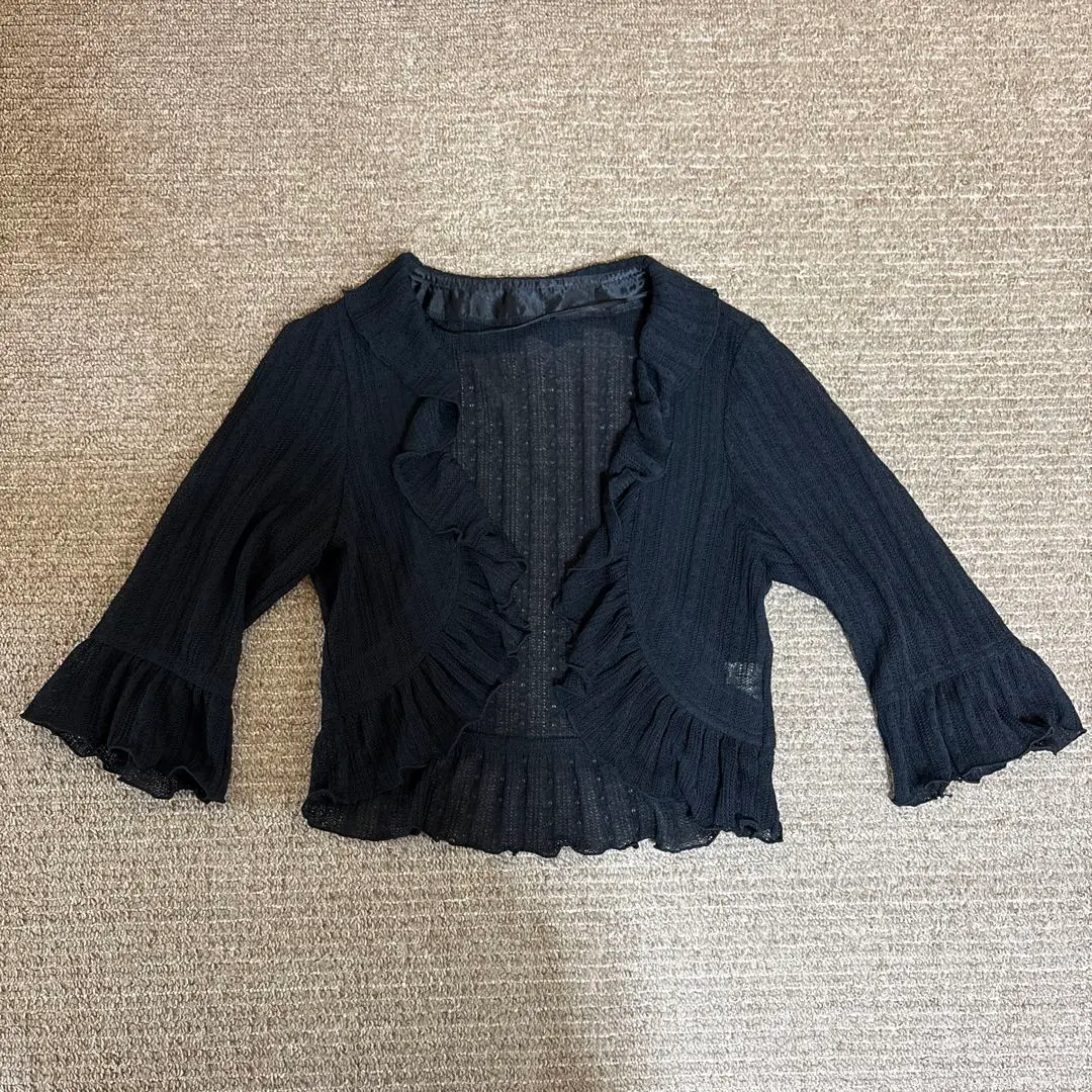 Thumbnail of Black ruffled three-quarter sleeve cardigan bolero