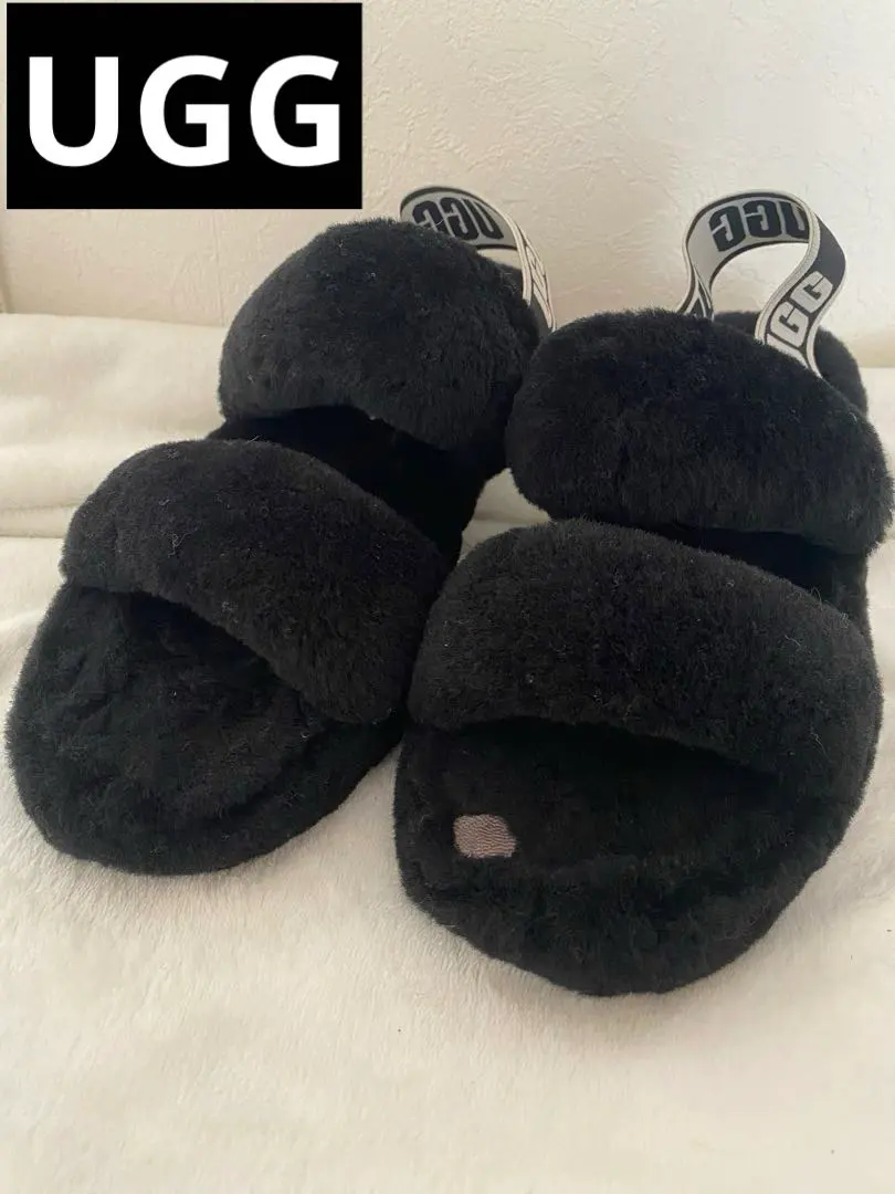 Thumbnail of UGG Black Fur Slippers, 25cm