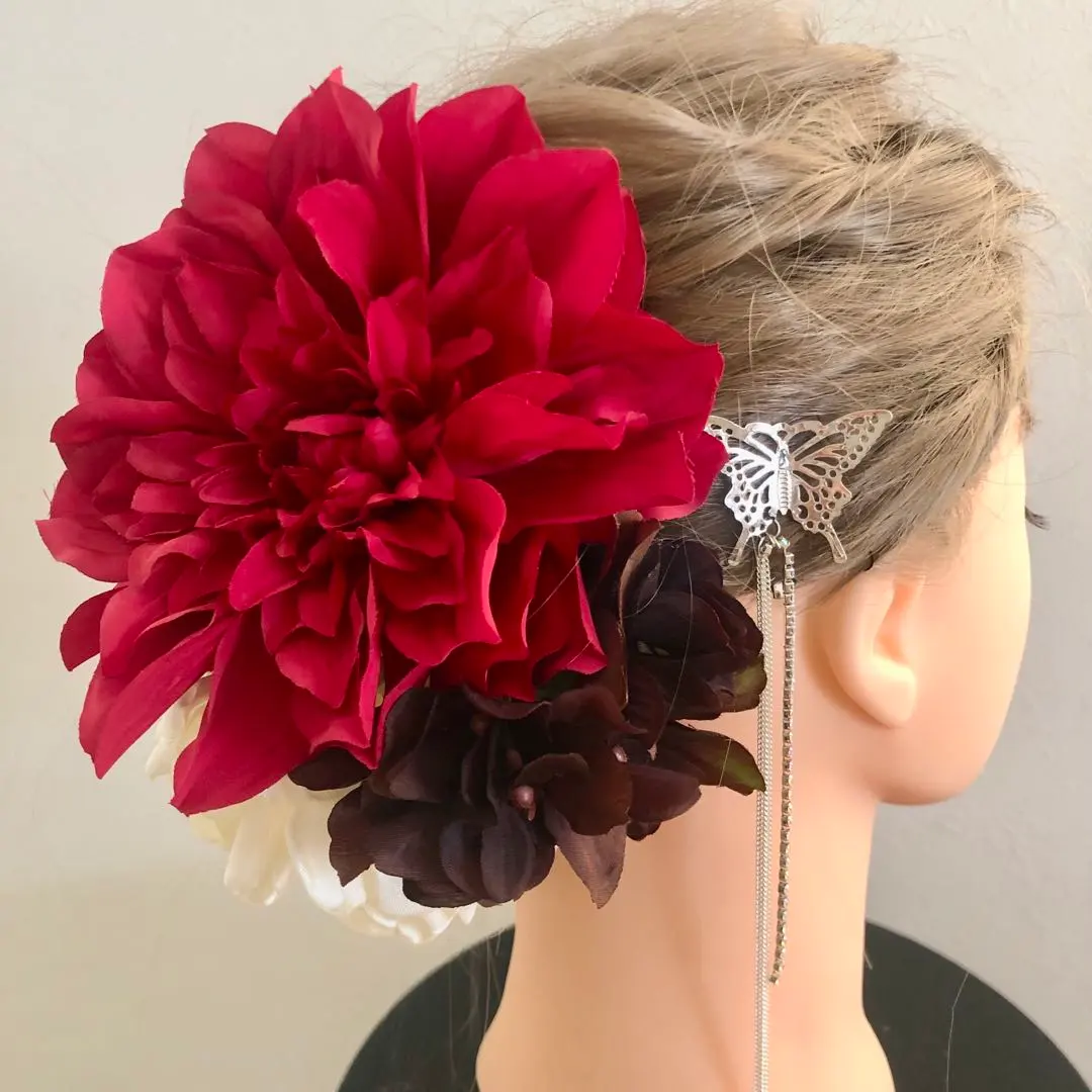 髮飾 成人式 結婚式 前拍 紅 的縮圖