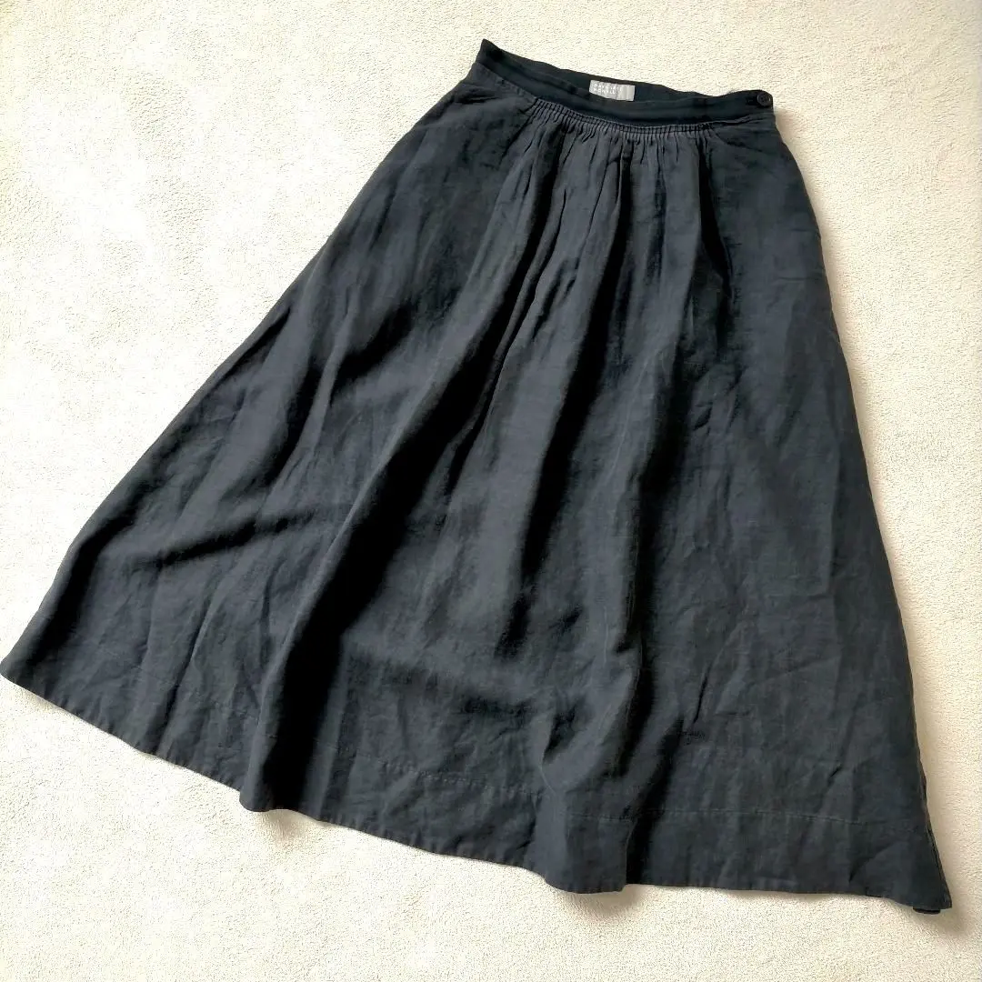 マーガレットハウエル 18SS コットンリネン ロングフレアスカート 1 黒 MARGARET HOWELL / マーガレットハウエル 22AW 578-2232004