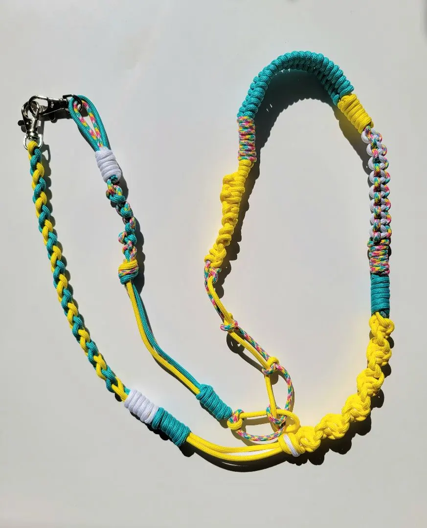 【可更改顏色◎】傘繩 手機肩帶 黃色×水色×白 的縮圖