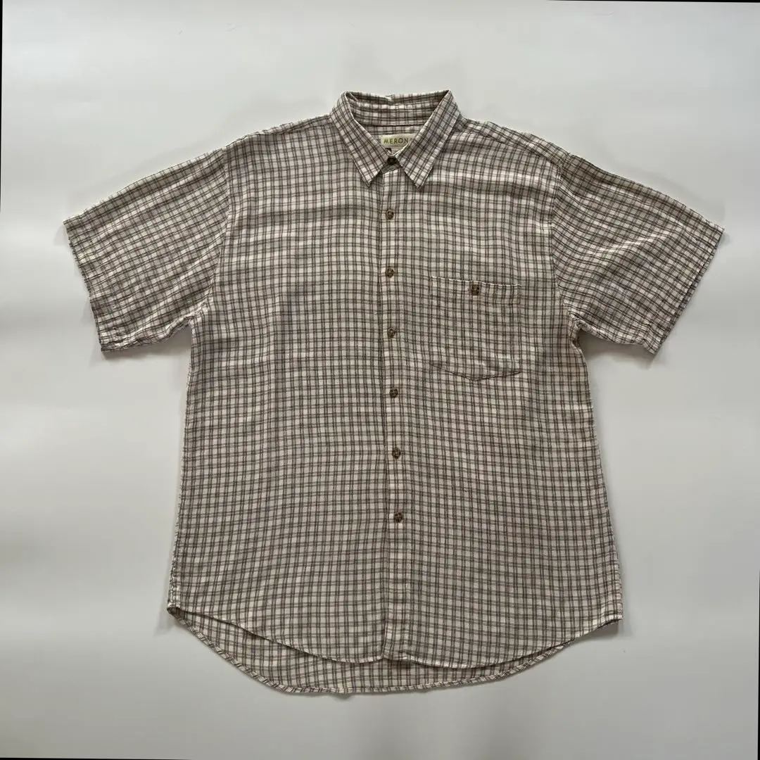 二手 MERONA 短袖格紋襯衫 米色 的縮圖