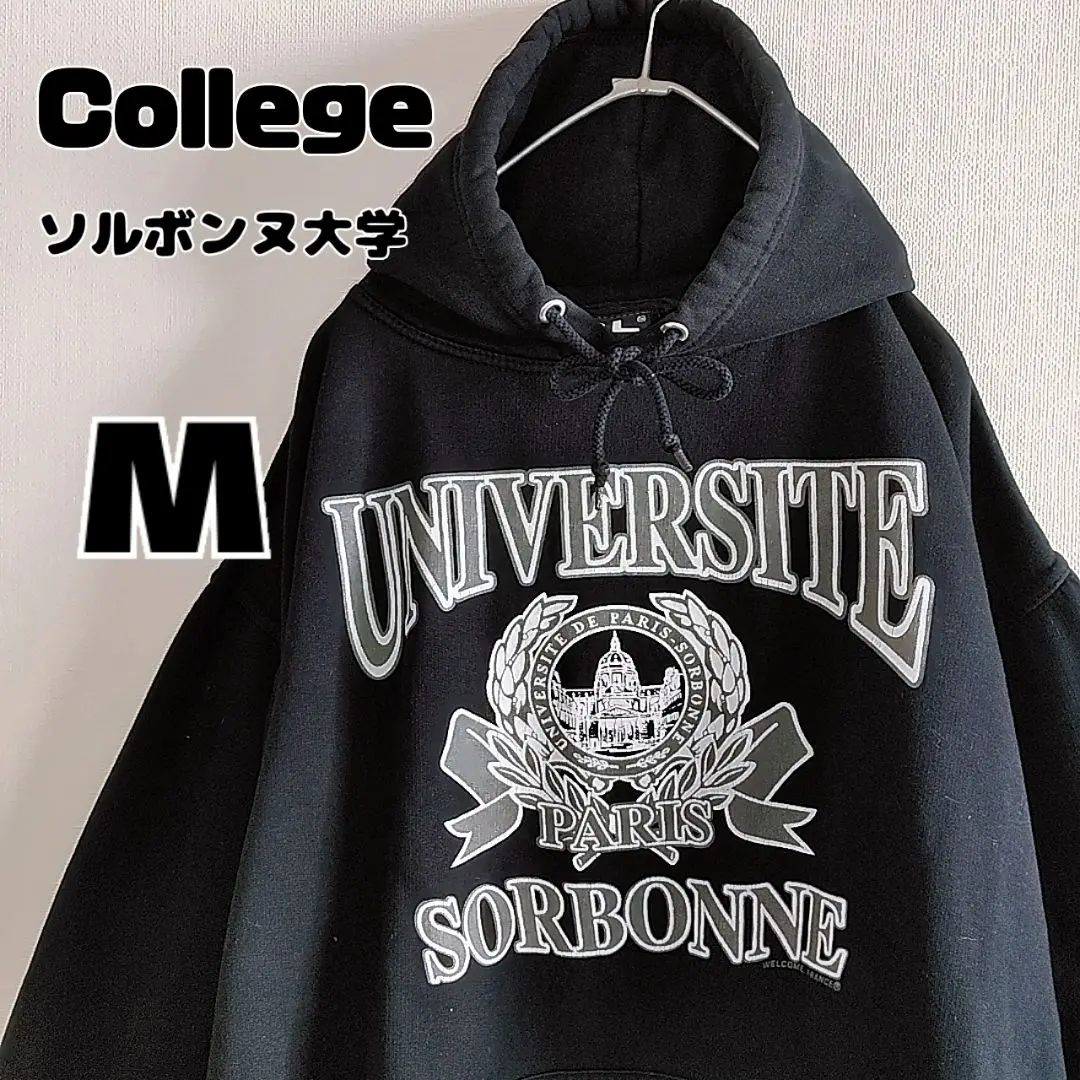 海外古着 刺繍 SORBONNE パリ カレッジ 長袖 スウェット レッド 80～90s フランス製 Univ.SORBONNE ソルボンヌ大学 カレッジロゴ