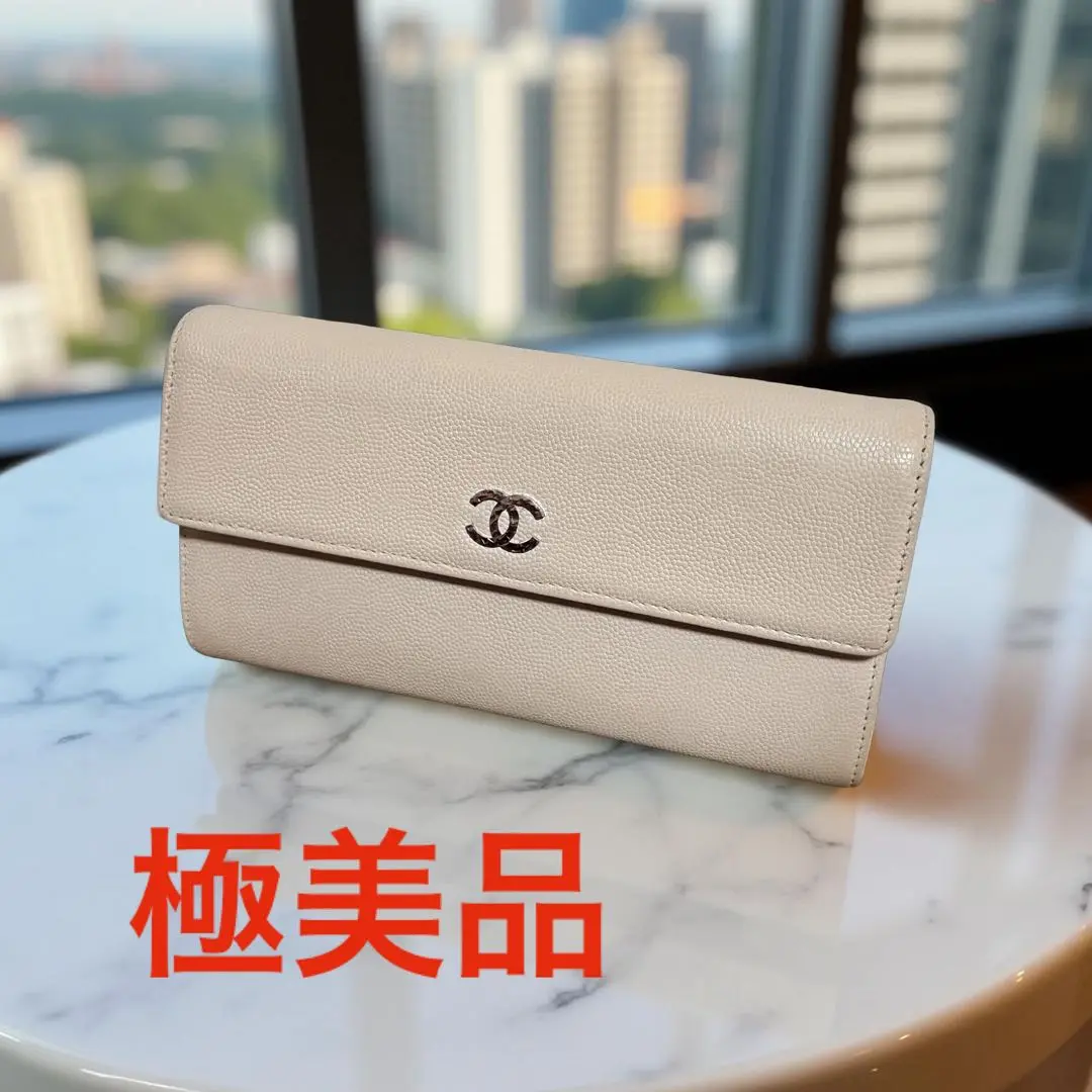 【美品✨レア✨Gカード付】シャネル セブルガ キャビア フラップ 長財布 美品✨レア✨Gカード付】シャネル セブルガ キャビア フラップ