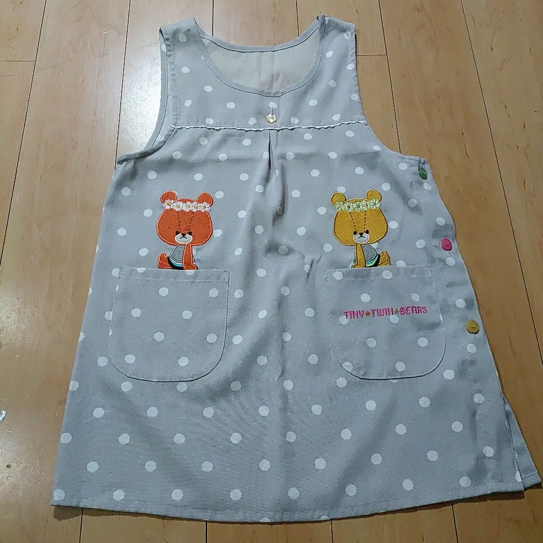Thumbnail of Rururoro Tiny Twin Bears Polka Dot Bear Embroidery Apron Free Size