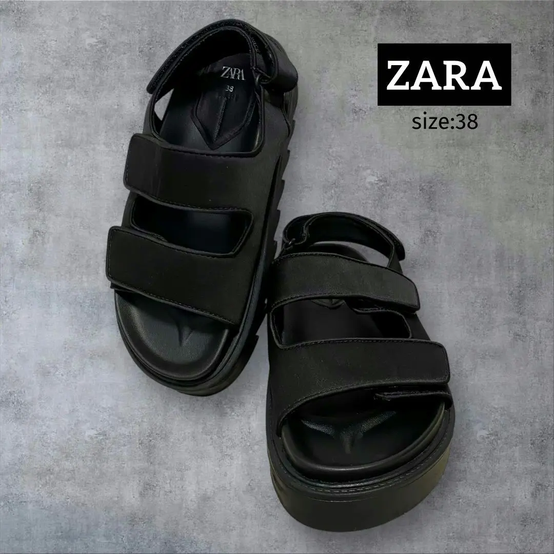 【ほぼ新品】ZARA vibram レザー トラックソール サンダル 黒25.5 ZARA - VIBRAM® レザーサンダル トラックソールの通販 by ゆ's