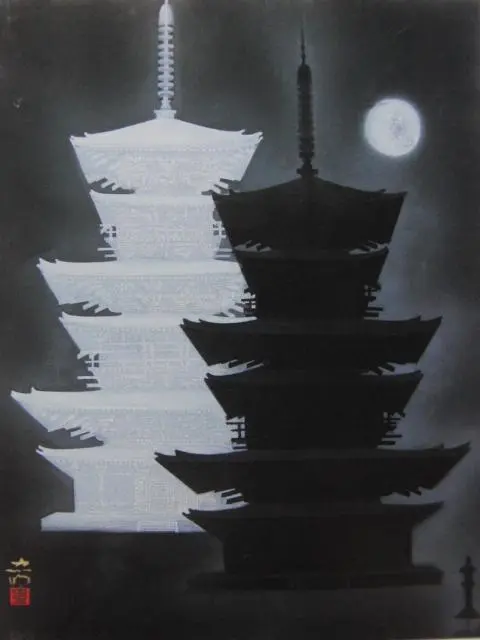 山崎忠明、【浄瑠璃寺の夜】、希少な額装用画集より、新品額装付、状態良好 Yahoo!オークション - 山崎忠明 【浄瑠璃寺の夜】 希少な額装用