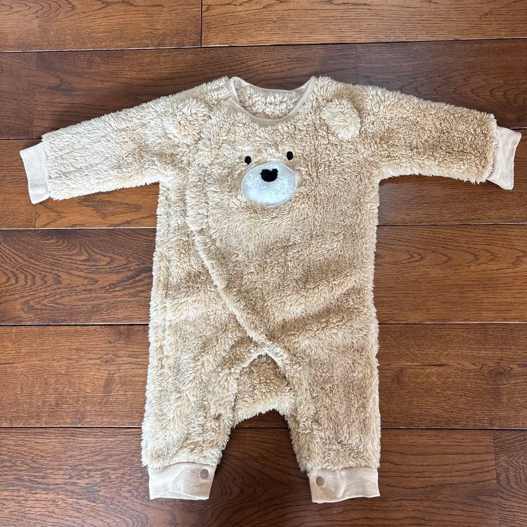 Thumbnail of Beige, fluffy bear design romper, size 60-70