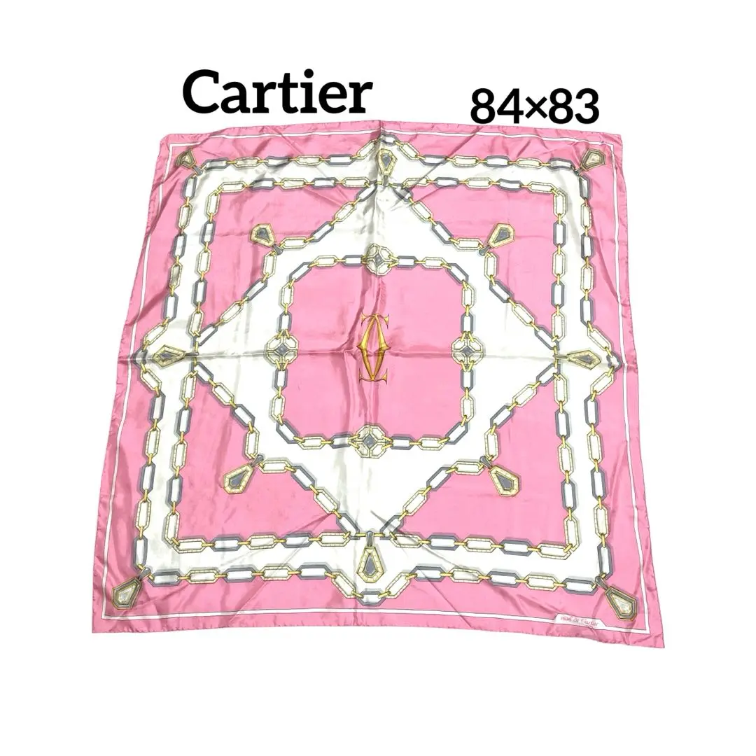 Cartier カルティエ スカーフ バンドータイプ ピンク系 Cartier - カルティエ シルク スカーフ ピンク色系 18702501の