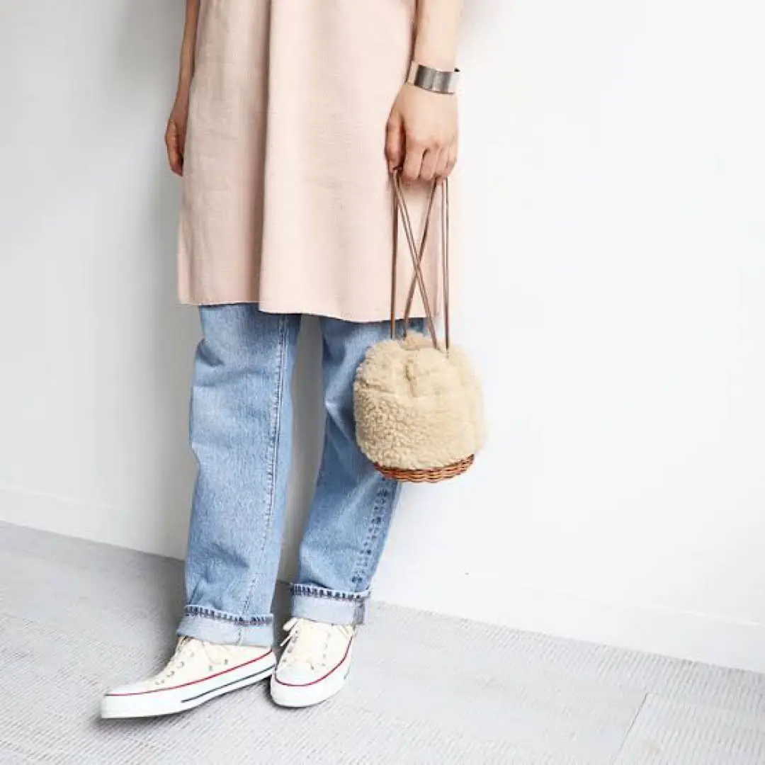 SLOBE IENA Bagmati バンブーハンドルファー付きカゴバック美品 SLOBE IENA Bagmati バンブーハンドルファー付きカゴバック美品
