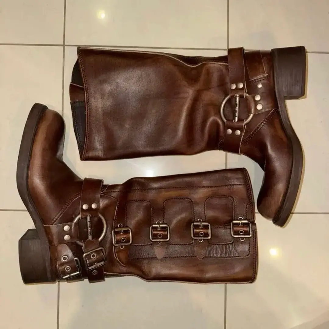 【未使用】miu miu レザー エンジニアブーツ 37 Sienna Leather Boots | Miu Miu