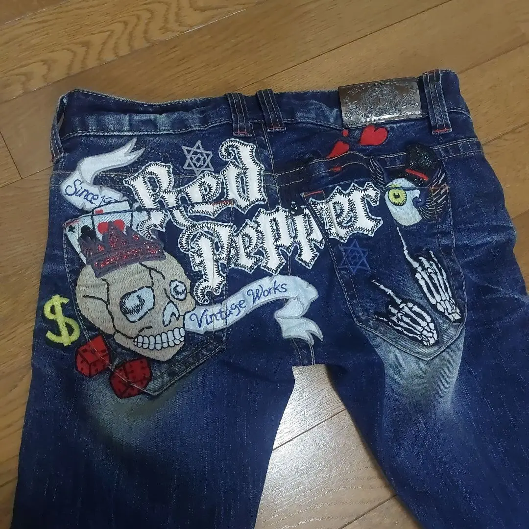 美品✨レッドペッパー フレア ブーツカット ローライズ 刺繍 デニム 濃紺 翼 レッドペッパーデニム ローライズ フレアブーツカット Y2K 刺繍