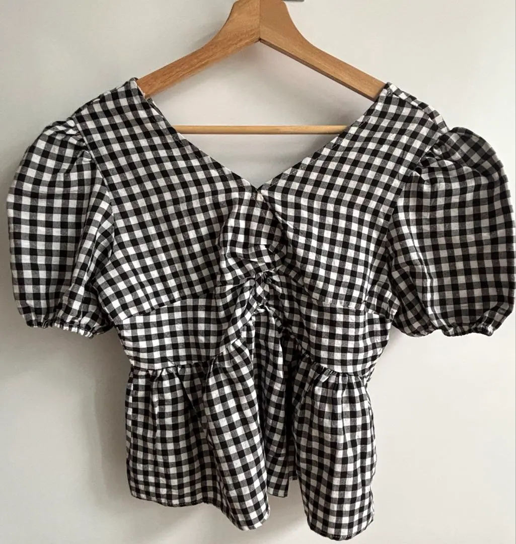 Thumbnail of Gingham check puff sleeve blouse