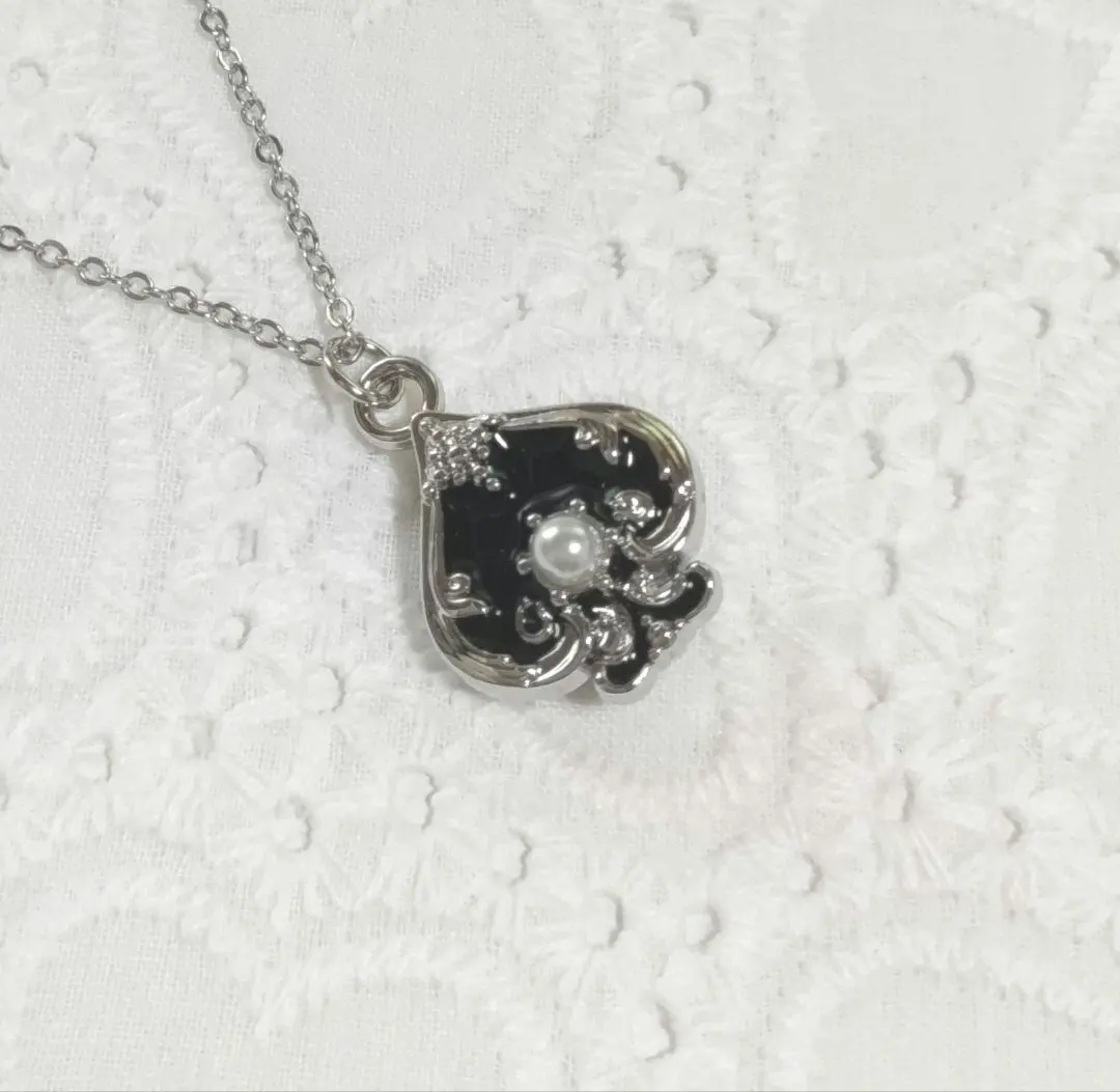 Thumbnail of Enamel Spade Necklace Silver Pendant Black High Quality