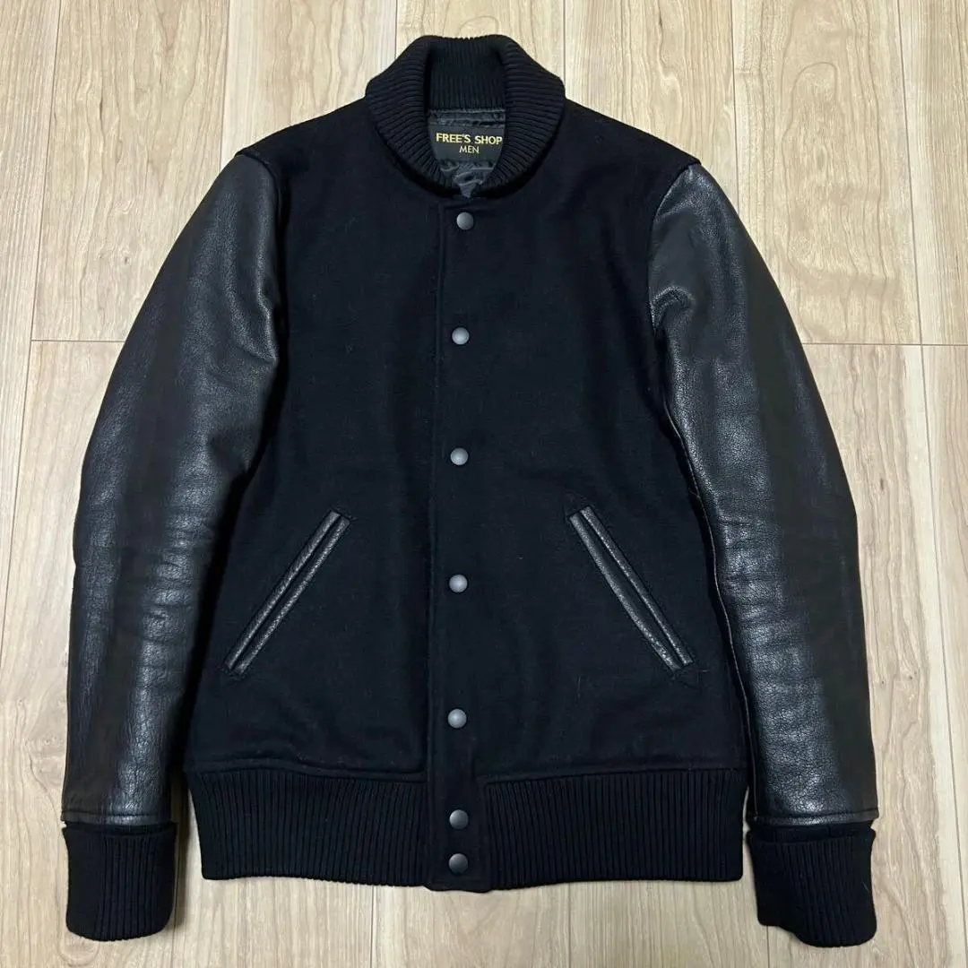 美品フリーズショップスタジャンカウレザー本革キルティング切替黒L