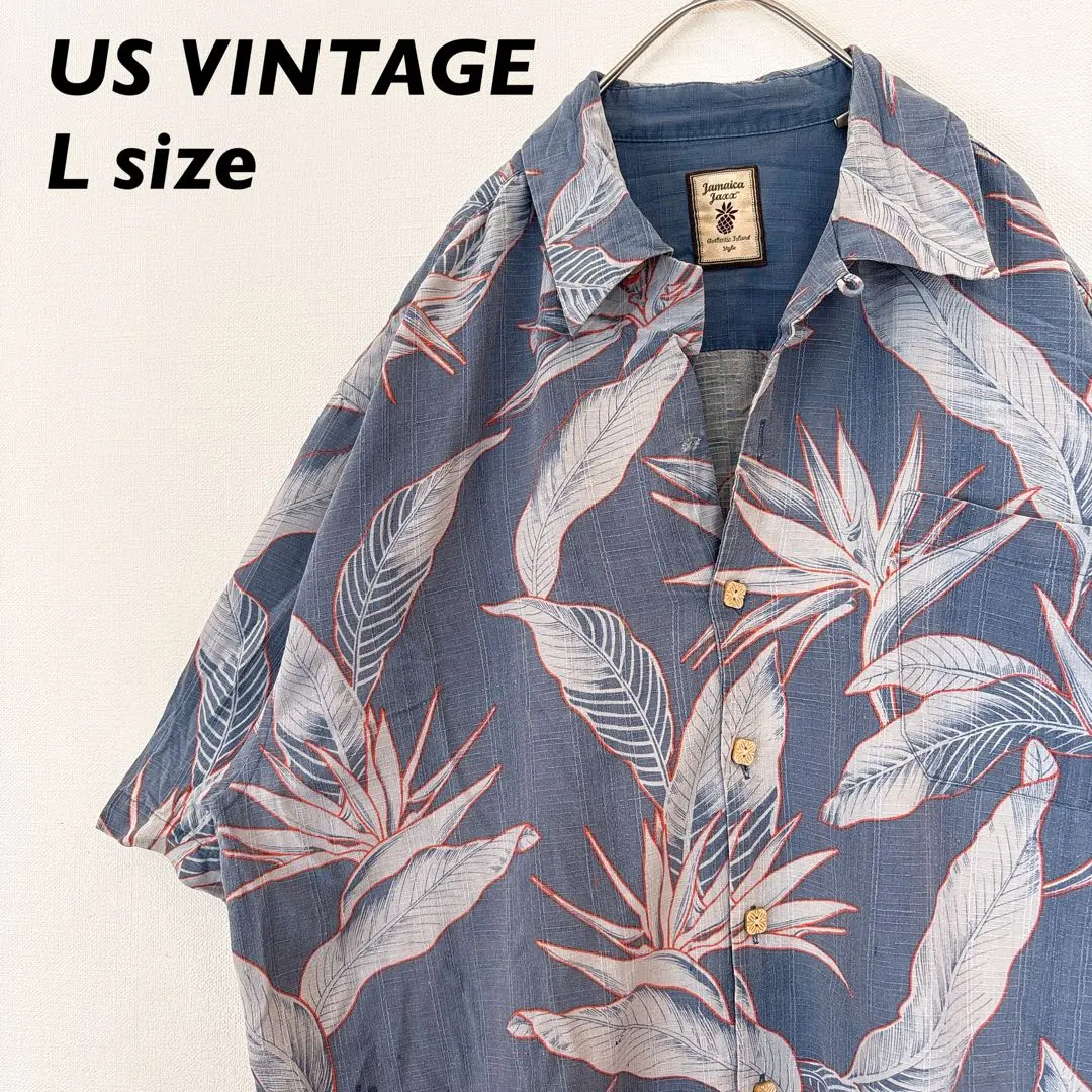 Thumbnail of Used US Clothing Aloha Shirt Hawaiian Short Sleeve Open Collar All-Over Print Leaf Unisex L Size