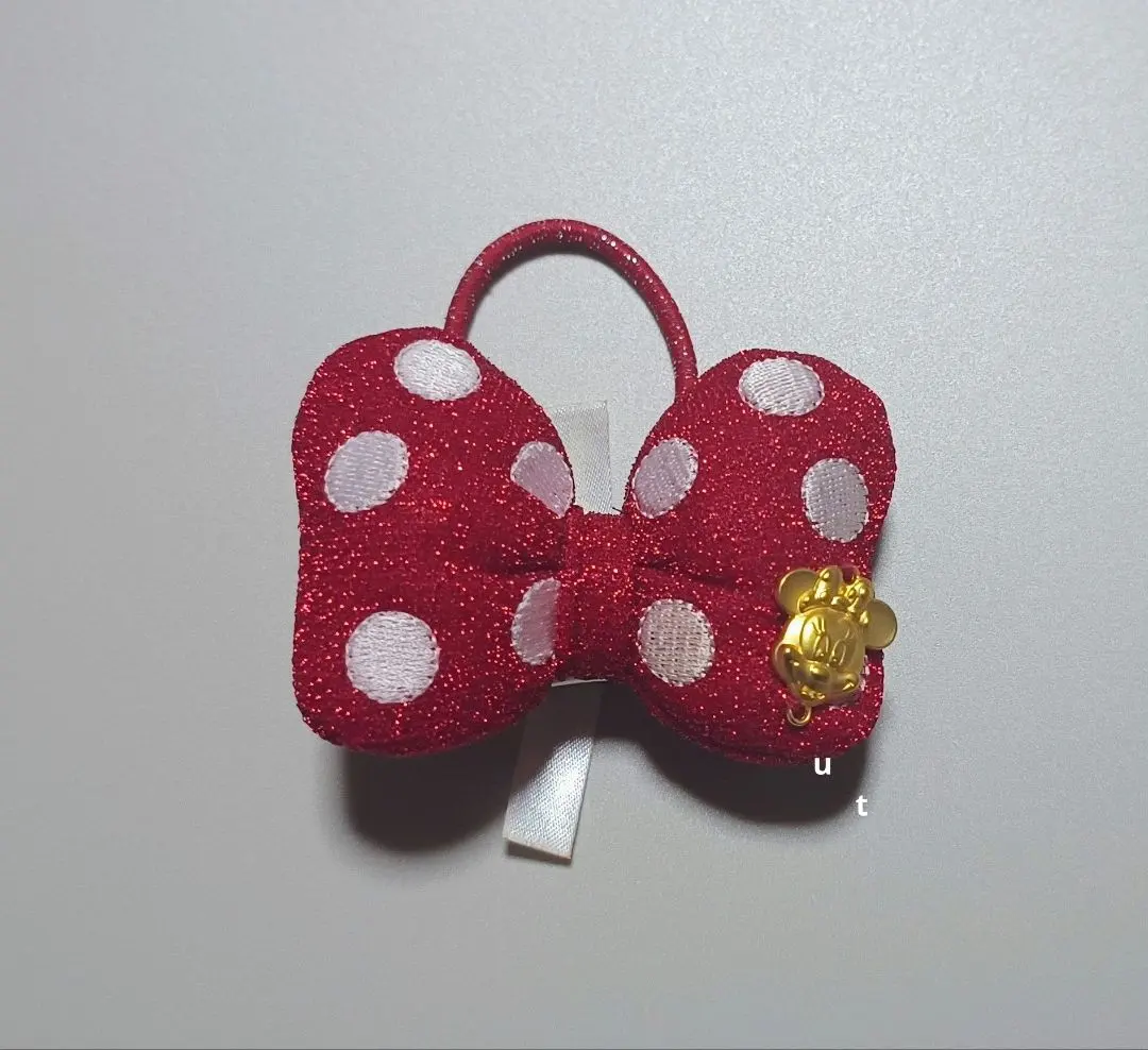 Thumbnail of Same-day shipping! Disney Minnie Mouse glitter hair ties, small size, red, polka dots, hairpins, ribbon