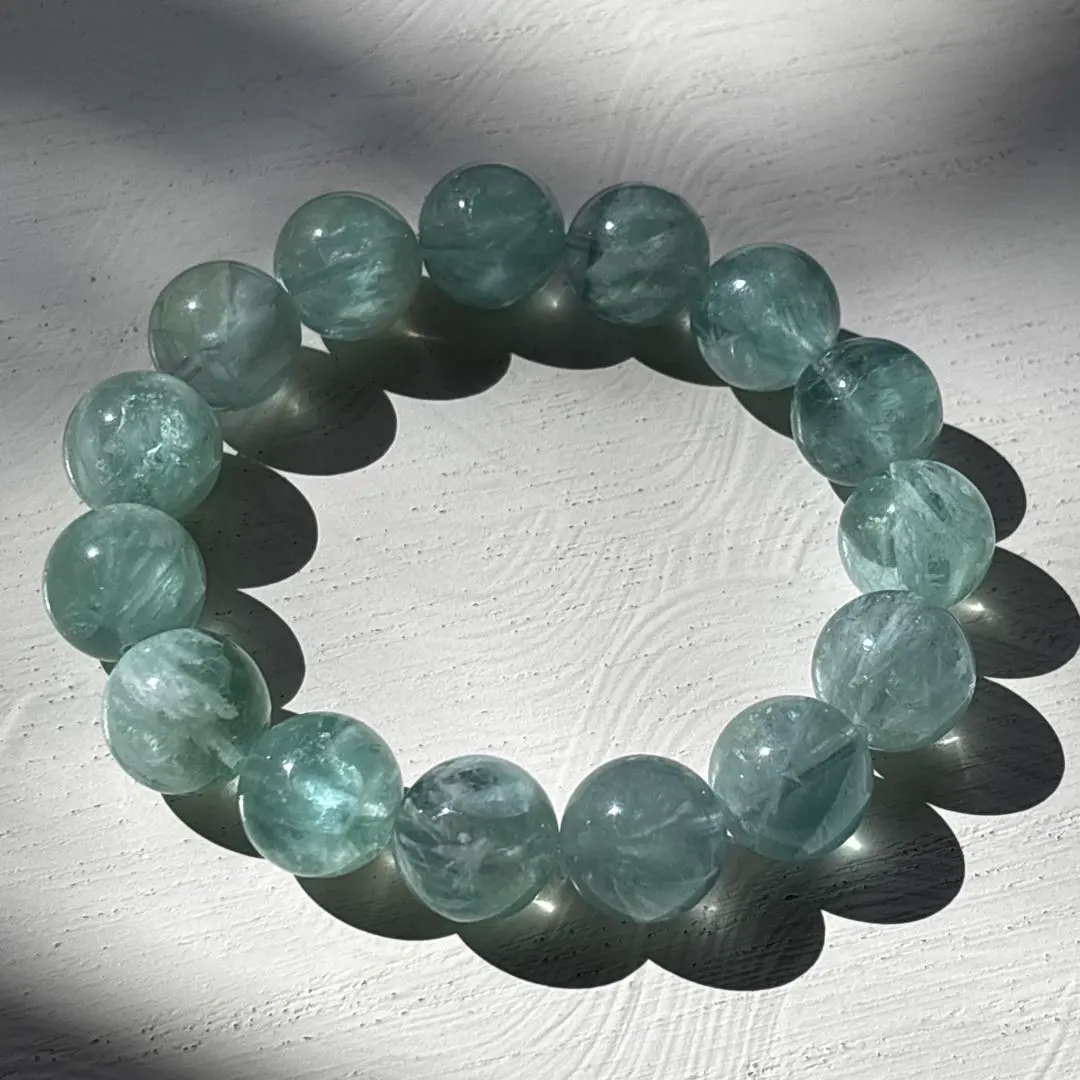 Thumbnail of ✨Mint Green✨ Angel Feather Fluorite Bracelet, Approximately 14mm