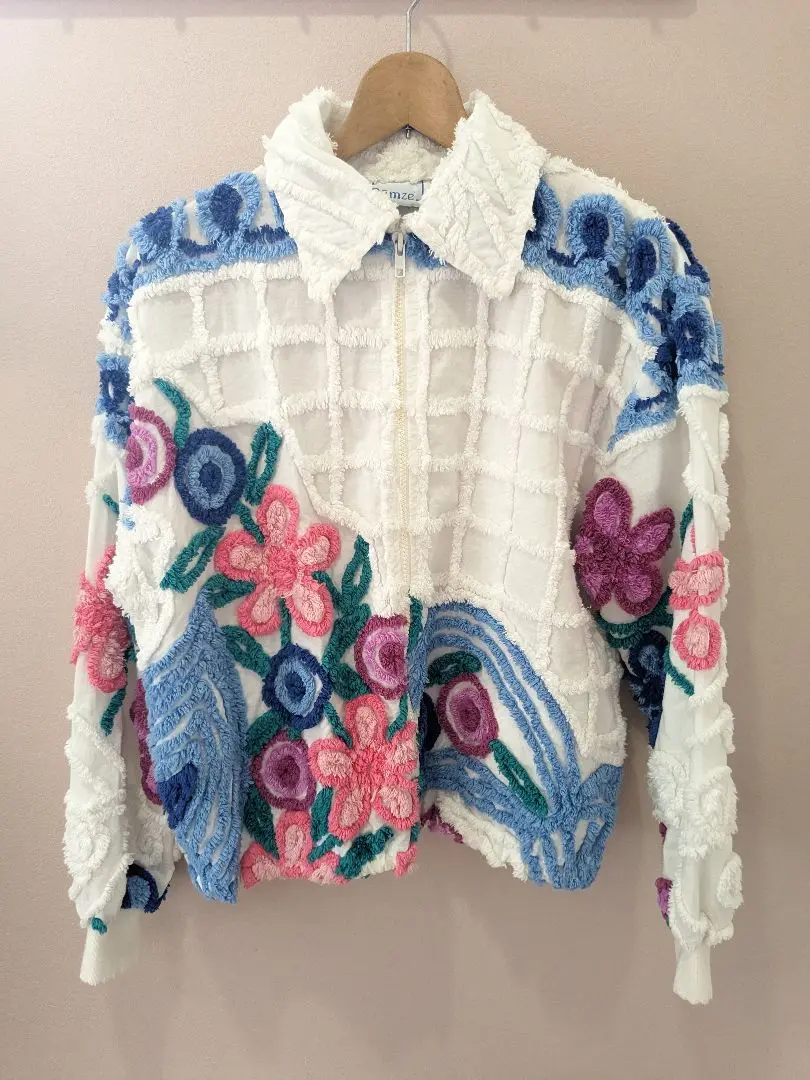 vintage damze シェニール織り ブルゾン 花柄 立体 古着