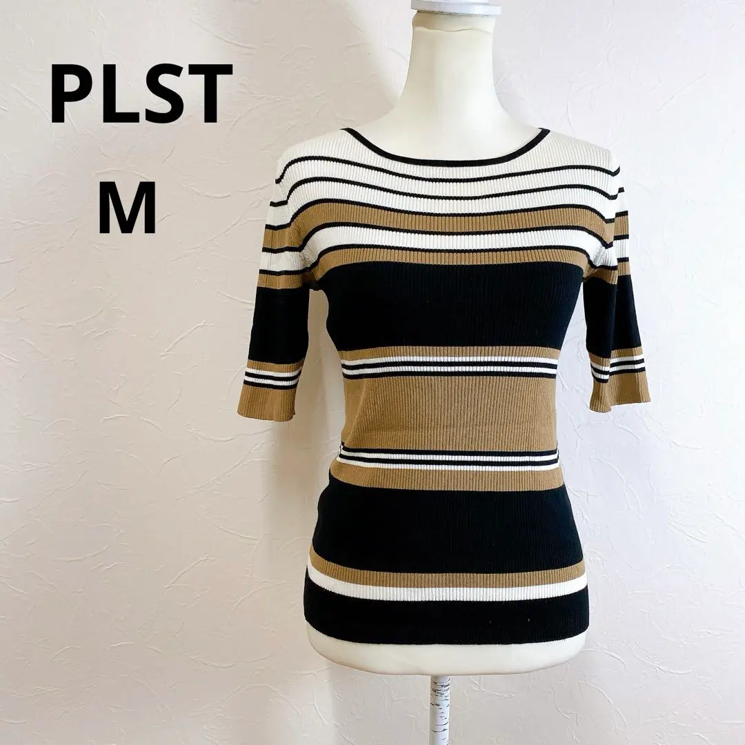 Thumbnail of PLST Multi-border Sweater 3/4 Sleeve Rib Knit Compact Silhouette M