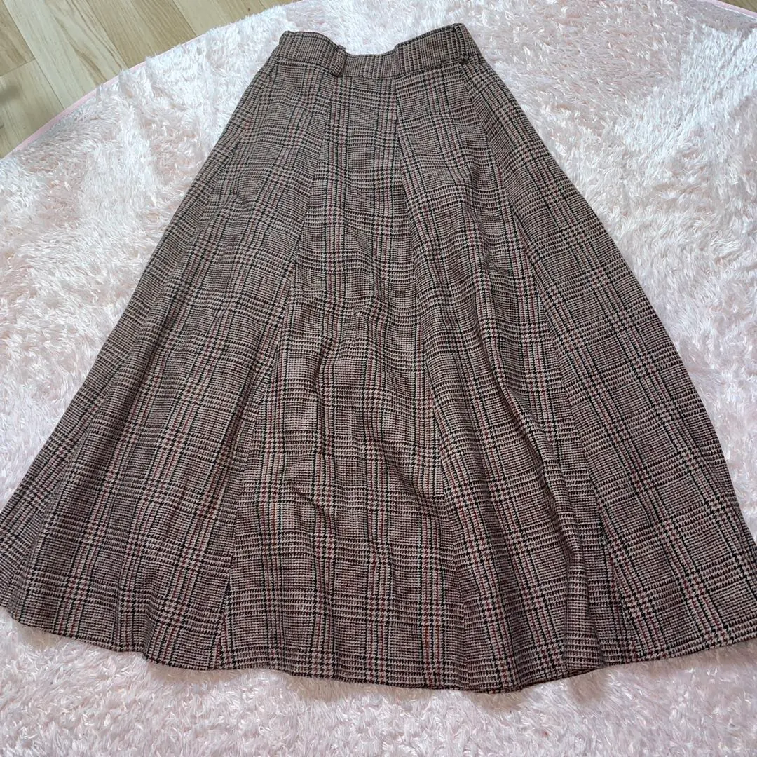 Thumbnail of Checkered Flare Skirt Long Skirt Brown系 (Brown-toned)